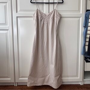 Linen Beige Embroidered Midi summer Dress - size 6